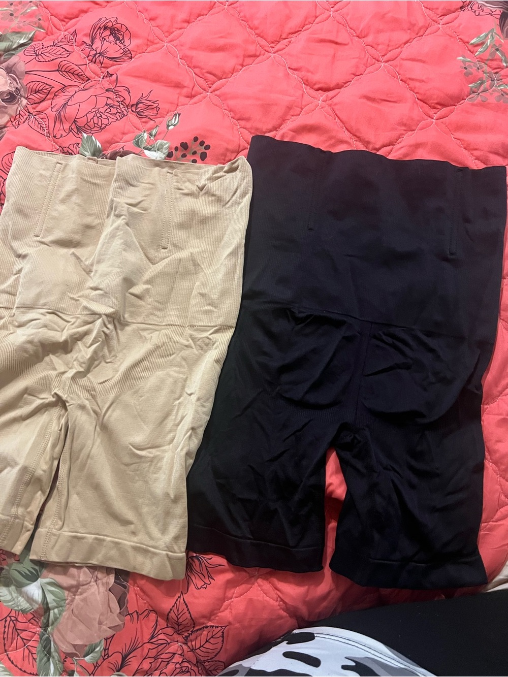 High-Waist Shaping Shorts — Black and Beige